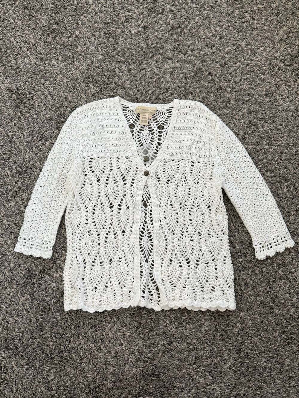 Women's White Crochet Knit Lacey Buttoned Cardigan